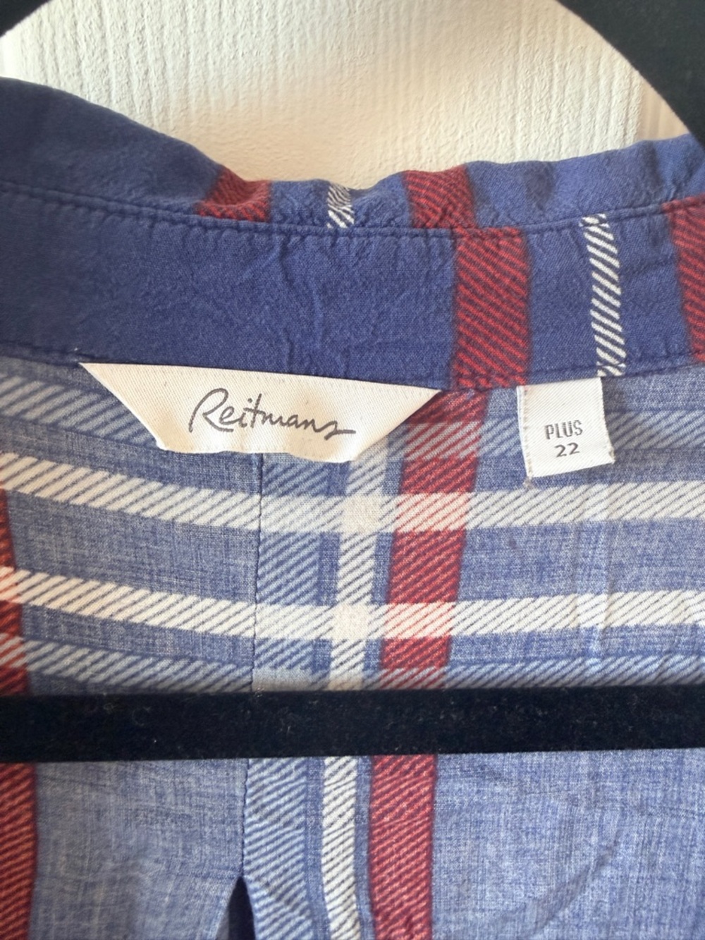 Reitmans Blue Plaid Button-Down Shirt with Red & White Stripes - Picture 5 of 7